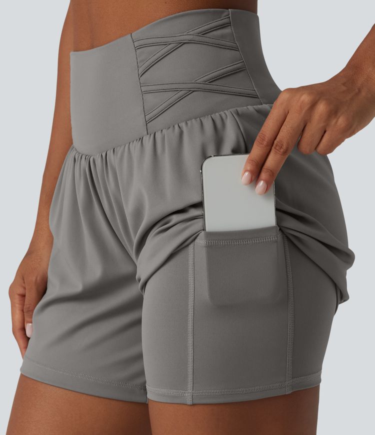 SoftlyZero™ Airy Super High Waisted 2-in-1 Cool Touch Yoga Shorts 5'' with Pockets