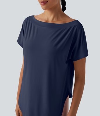 One Shoulder Short Sleeve Curved Hem High Low Quick Dry Yoga Sports Top One Shoulder Short Sleeve Curved Hem High Low Quick Dry Yoga Sports Top