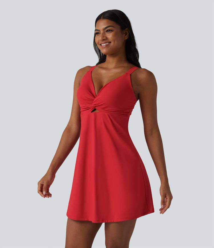 SoftlyZero™ Plush Push-Up Twisted Adjustable Straps Non-Removable Pad Dance Active Dress D-F Cups with Pockets-Easy Peezy