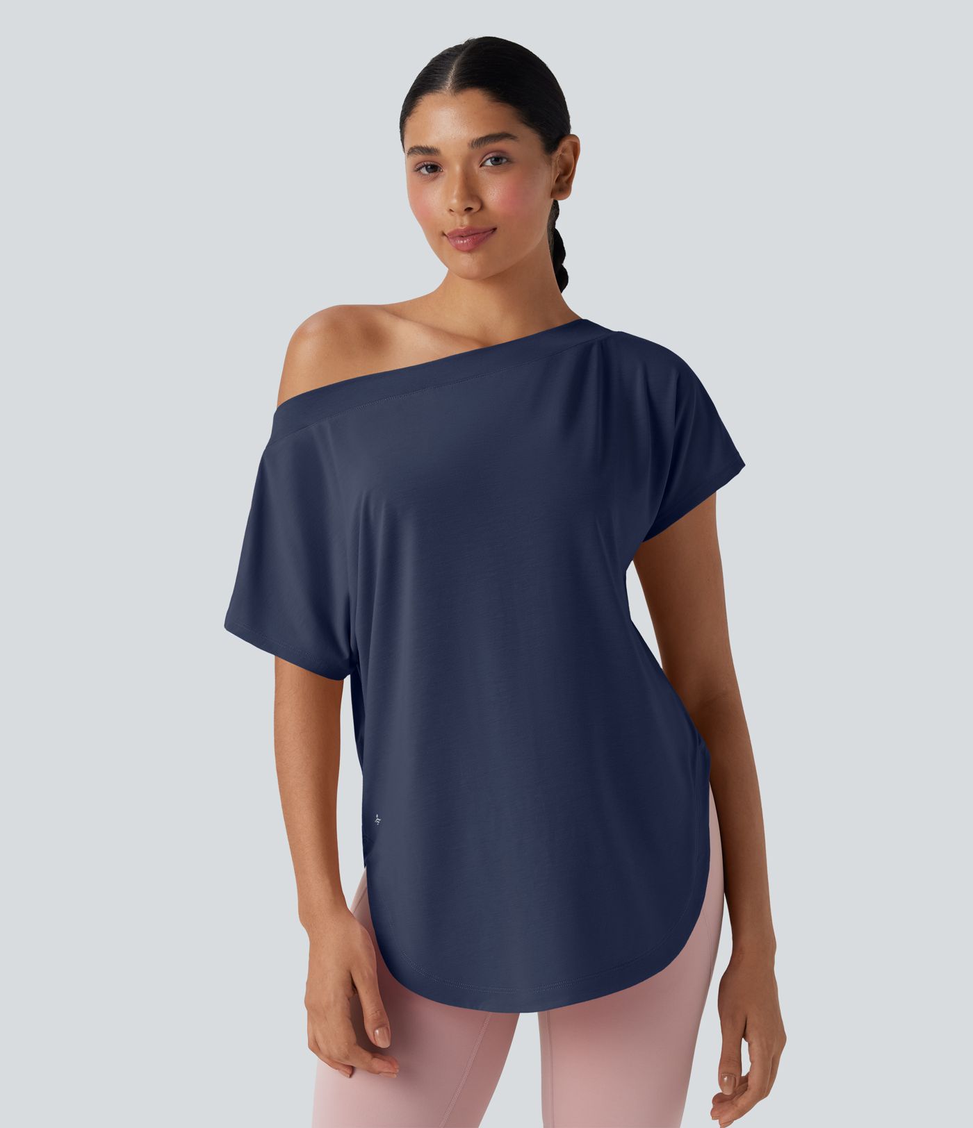 One Shoulder Short Sleeve Curved Hem High Low Quick Dry Yoga Sports Top One Shoulder Short Sleeve Curved Hem High Low Quick Dry Yoga Sports Top
