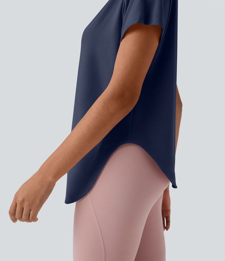 One Shoulder Short Sleeve Curved Hem High Low Quick Dry Yoga Sports Top One Shoulder Short Sleeve Curved Hem High Low Quick Dry Yoga Sports Top