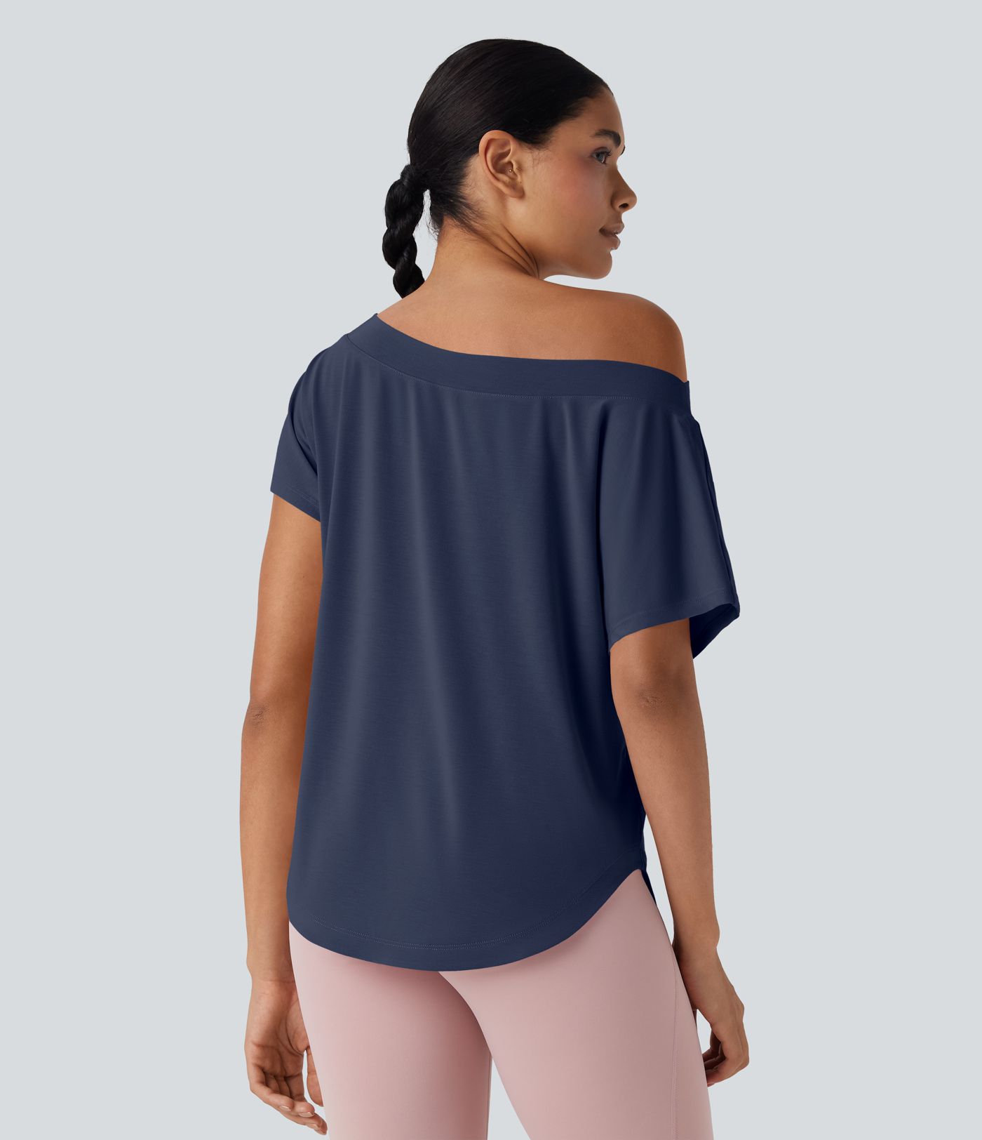 One Shoulder Short Sleeve Curved Hem High Low Quick Dry Yoga Sports Top One Shoulder Short Sleeve Curved Hem High Low Quick Dry Yoga Sports Top