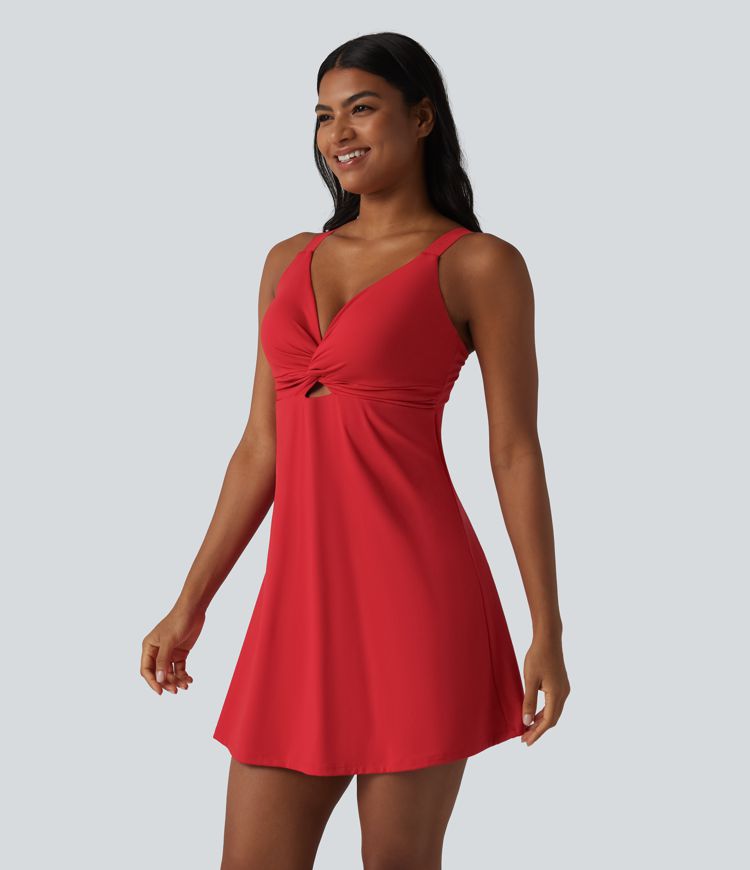 SoftlyZero™ Plush Push-Up Twisted Adjustable Straps Non-Removable Pad Dance Active Dress D-F Cups with Pockets-Easy Peezy