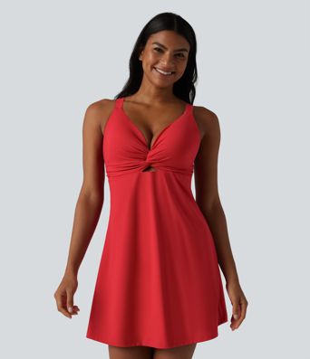 SoftlyZero™ Plush Push-Up Twisted Adjustable Straps Non-Removable Pad Dance Active Dress D-F Cups with Pockets-Easy Peezy