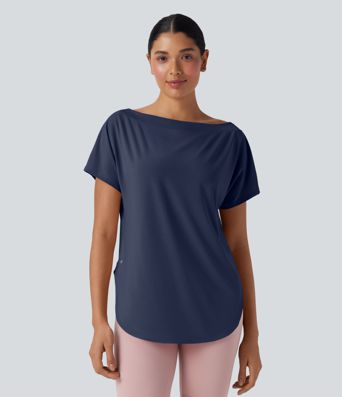 One Shoulder Short Sleeve Curved Hem High Low Quick Dry Yoga Sports Top One Shoulder Short Sleeve Curved Hem High Low Quick Dry Yoga Sports Top