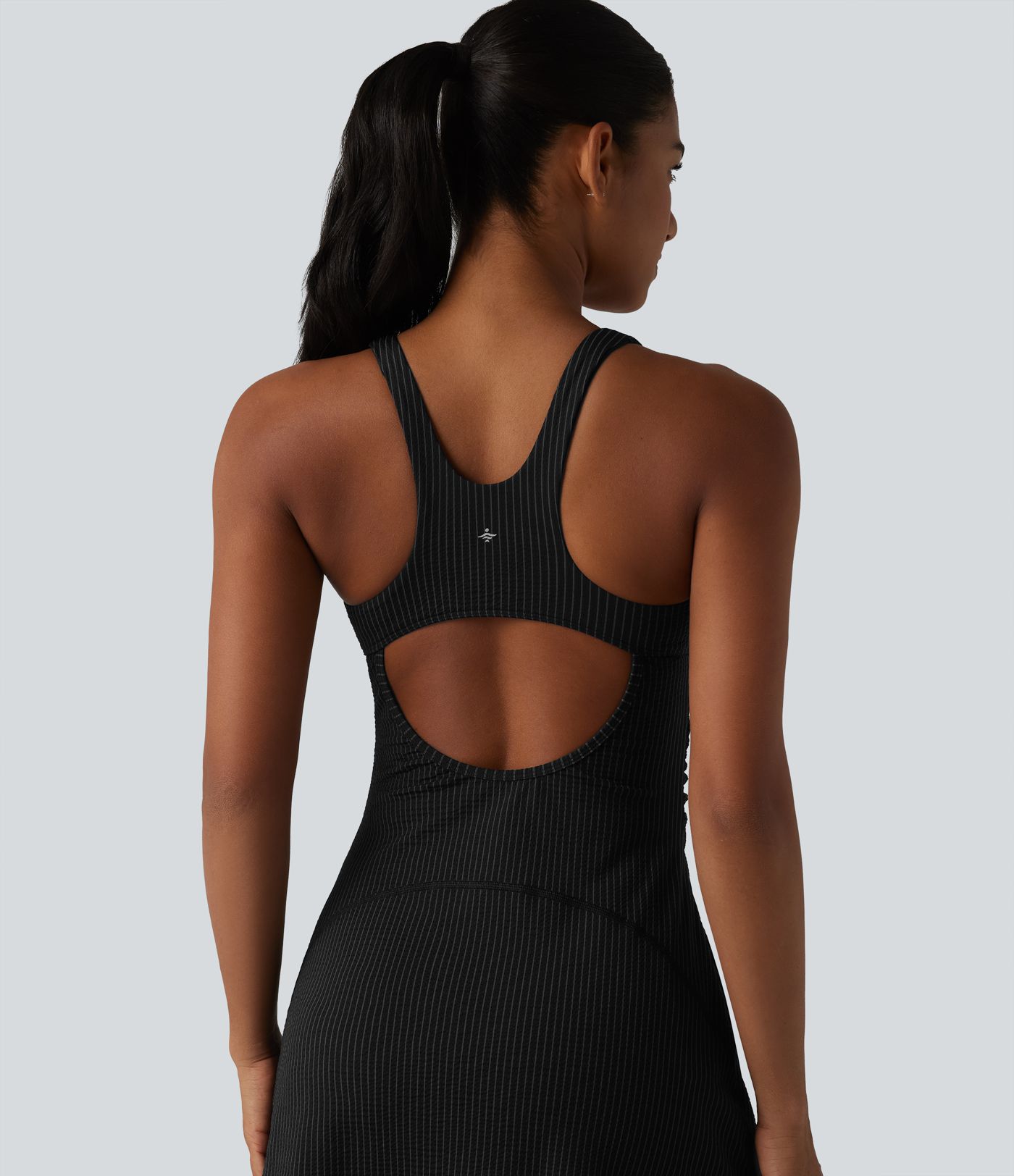 U Neck Built-in Bra 2-Piece Stripe Quick Dry Mini Tennis Active Dress with Pockets-UPF40+