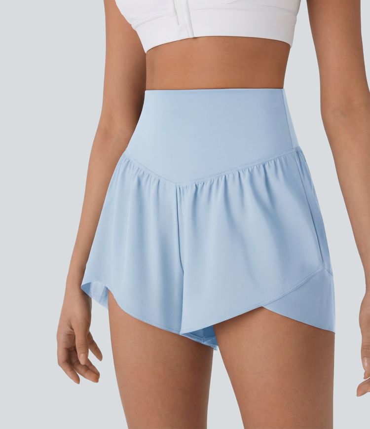 Breezeful™ High Waisted Pocket Crossover Hem Quick Dry Yoga Shorts Breezeful™ High Waisted Pocket Crossover Hem Quick Dry Yoga Shorts