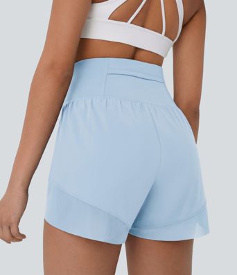 Breezeful™ High Waisted Pocket Crossover Hem Quick Dry Yoga Shorts Breezeful™ High Waisted Pocket Crossover Hem Quick Dry Yoga Shorts