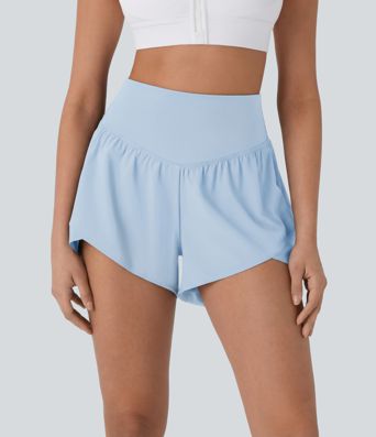 Breezeful™ High Waisted Pocket Crossover Hem Quick Dry Yoga Shorts Breezeful™ High Waisted Pocket Crossover Hem Quick Dry Yoga Shorts