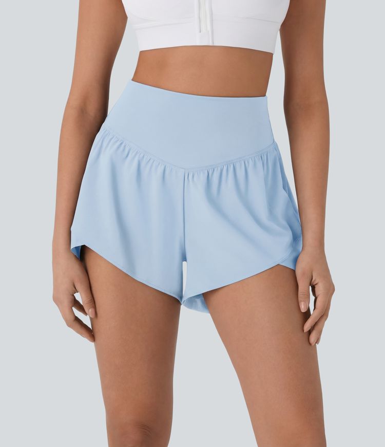 Breezeful™ High Waisted Pocket Crossover Hem Quick Dry Yoga Shorts Breezeful™ High Waisted Pocket Crossover Hem Quick Dry Yoga Shorts