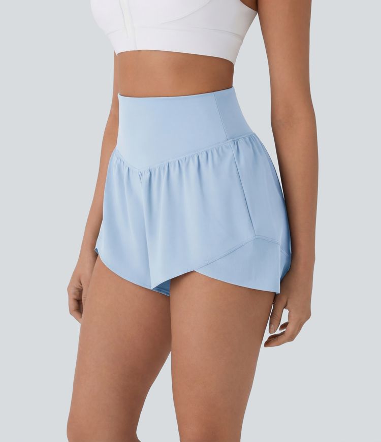 Breezeful™ High Waisted Pocket Crossover Hem Quick Dry Yoga Shorts Breezeful™ High Waisted Pocket Crossover Hem Quick Dry Yoga Shorts