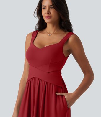 Robe longue fluide sans manches avec brassière intégrée et poches – Bonnets D-F