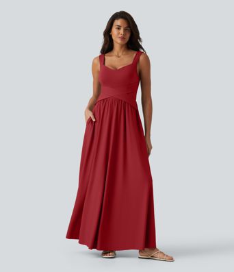 Robe longue fluide sans manches avec brassière intégrée et poches – Bonnets D-F