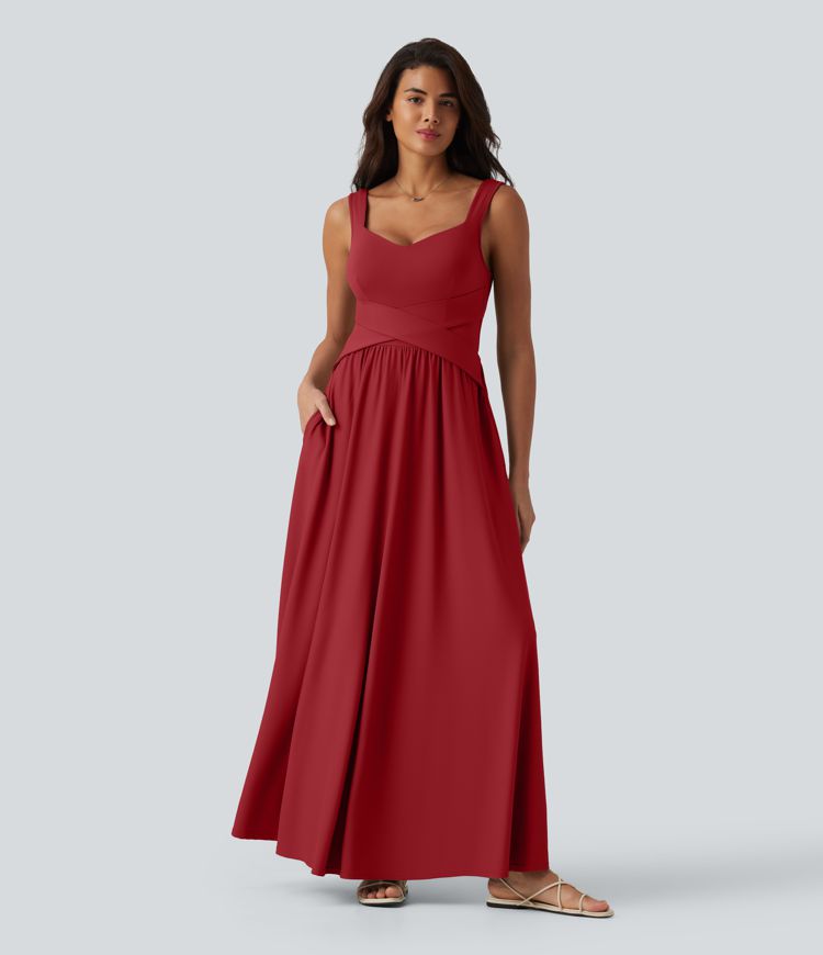 Robe longue fluide sans manches avec brassière intégrée et poches – Bonnets D-F