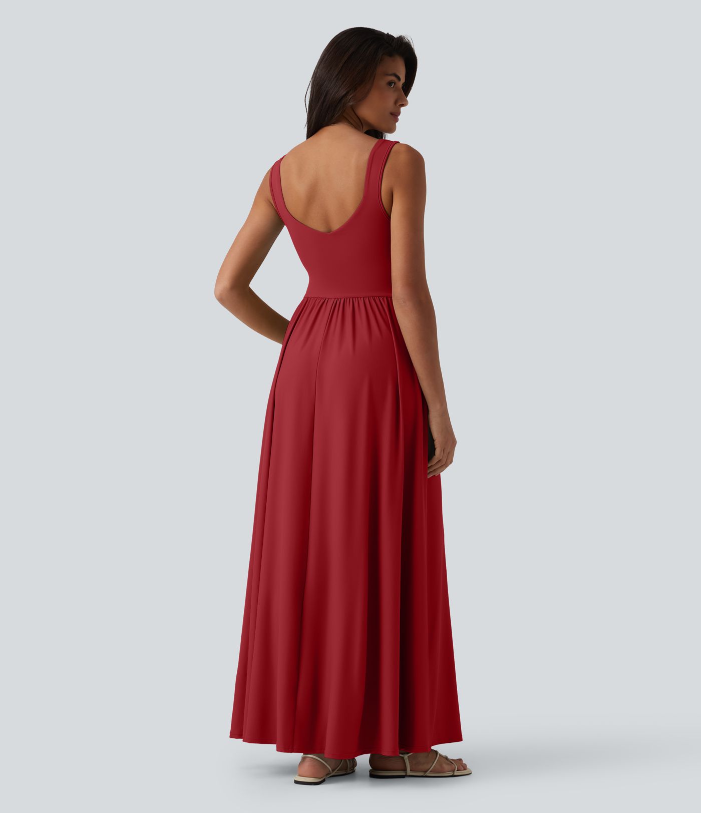 Robe longue fluide sans manches avec brassière intégrée et poches – Bonnets D-F