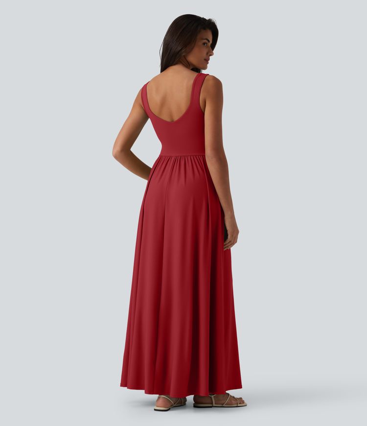 Robe longue fluide sans manches avec brassière intégrée et poches – Bonnets D-F