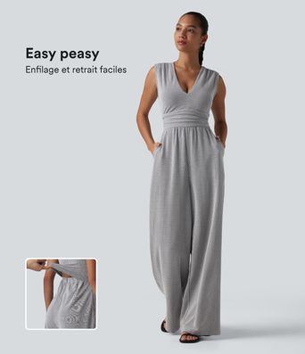 Combinaison sans manches col V à rayures avec brassière intégrée et poches – Édition Easy Peasy