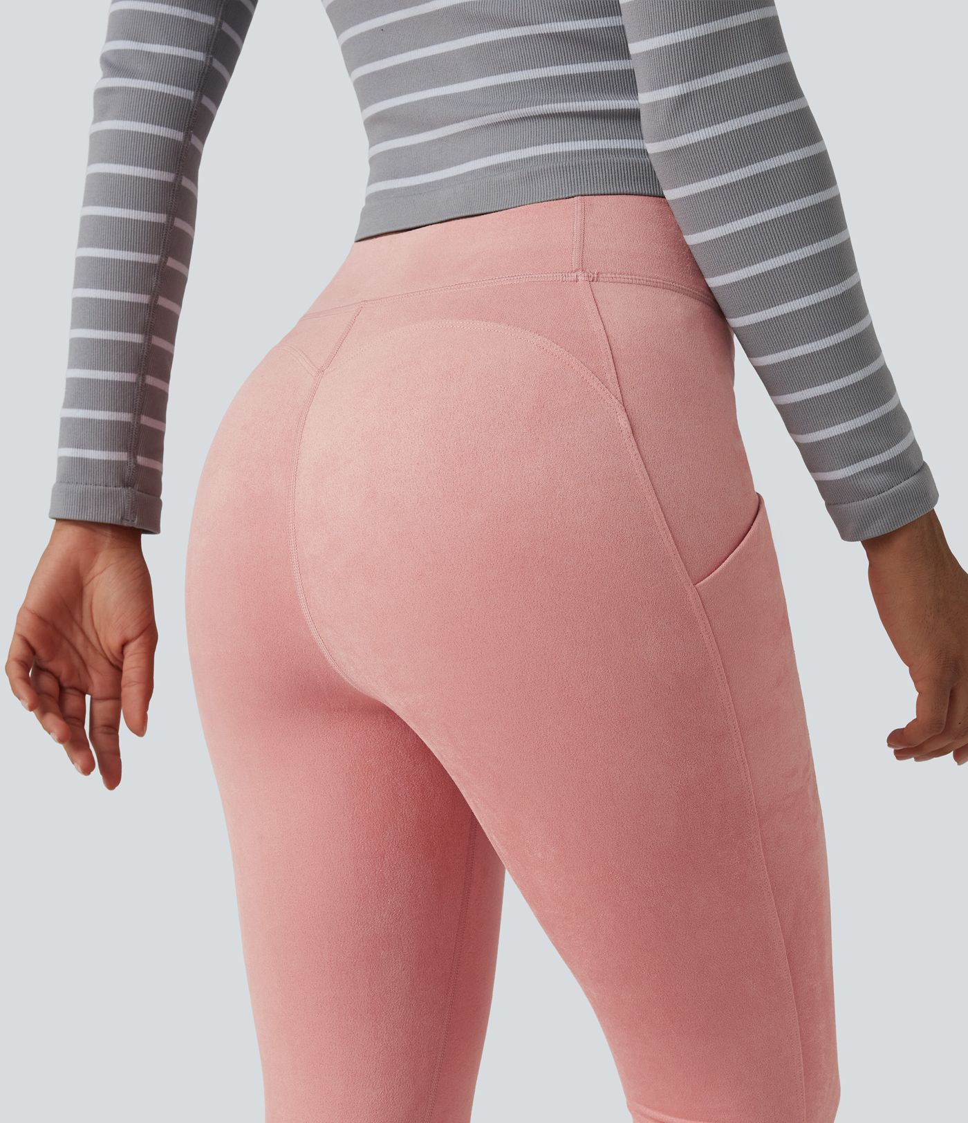 High Waisted Suede Casual Leggings with Pockets