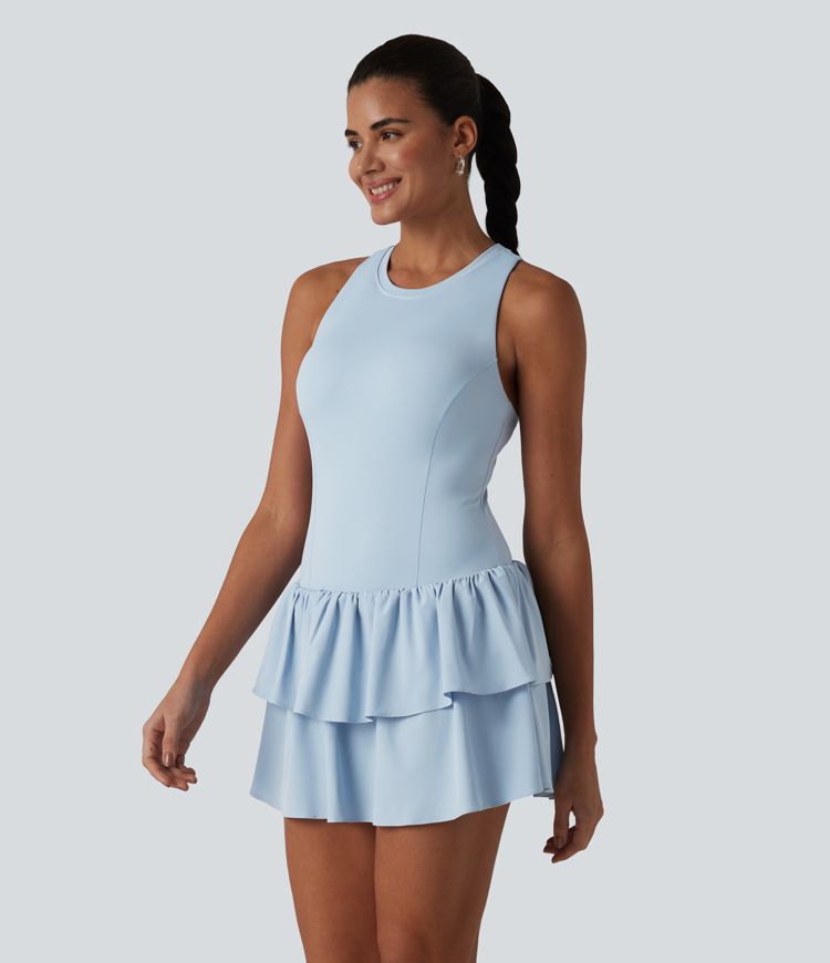 Ballad Blue Breezeful™ Racerback Sleeveless Tiered Ruffle Hem Built-in Bra 2-in-1 Quick Dry Casual Dress / 1