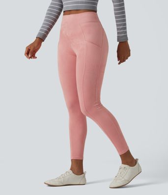 High Waisted Suede Casual Leggings with Pockets