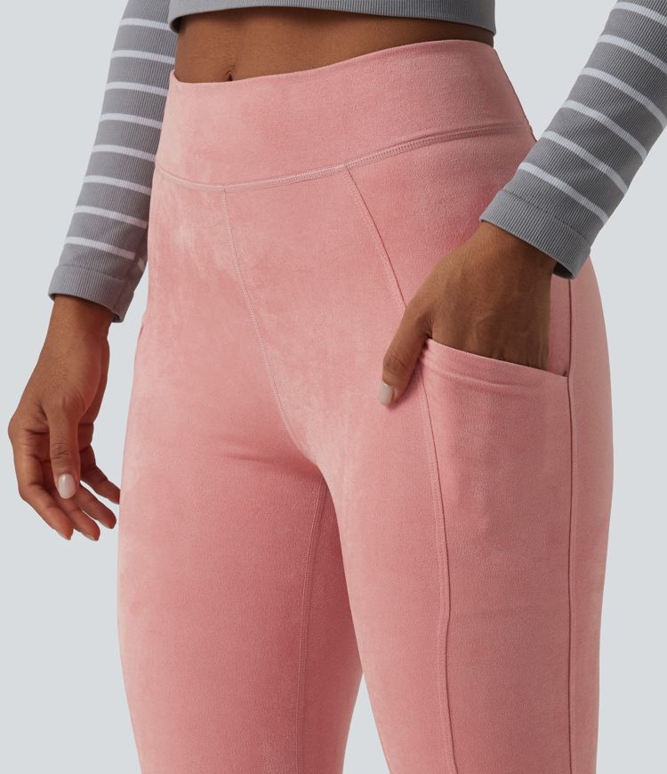 High Waisted Suede Casual Leggings with Pockets