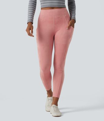 High Waisted Suede Casual Leggings with Pockets