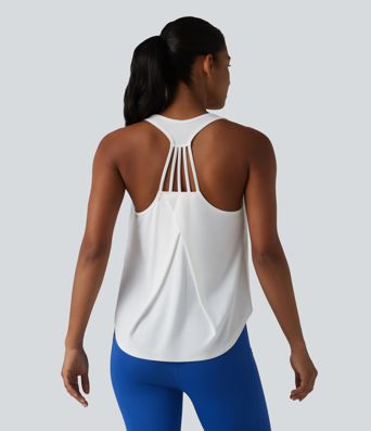 Racerback Crossover High-Low Curved Hem Yoga Tank Top