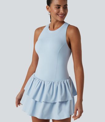 Breezeful™ Robe casual 2 en 1 sans manches dos nageur à séchage rapide, ourlet à volants étagés avec soutien-gorge intégré Breezeful™ Robe casual 2 en 1 sans manches dos nageur à séchage rapide, ourlet à volants étagés avec soutien-gorge intégré