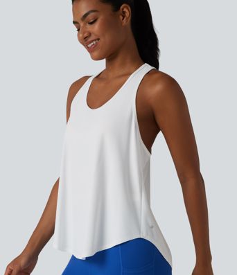 Racerback Crossover High-Low Curved Hem Yoga Tank Top