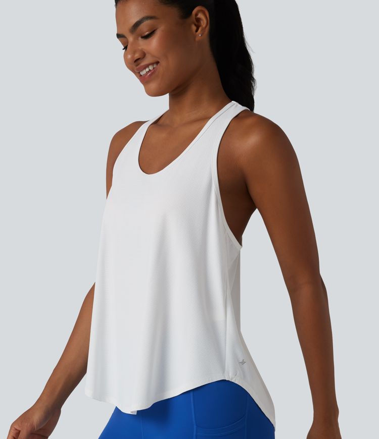 Racerback Crossover High-Low Curved Hem Yoga Tank Top