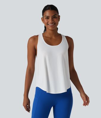 Racerback Crossover High-Low Curved Hem Yoga Tank Top