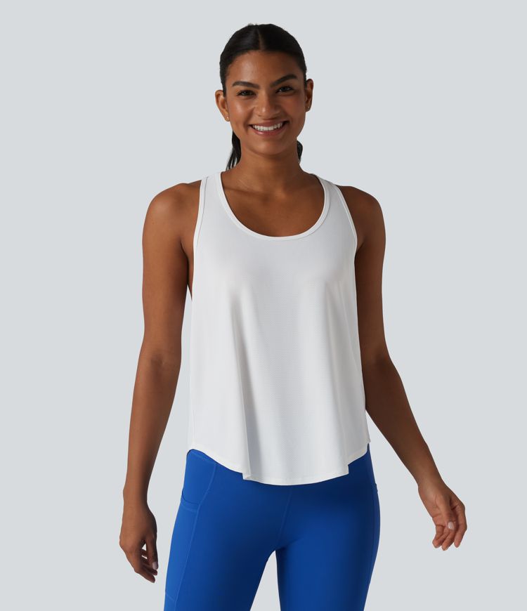 Racerback Crossover High-Low Curved Hem Yoga Tank Top