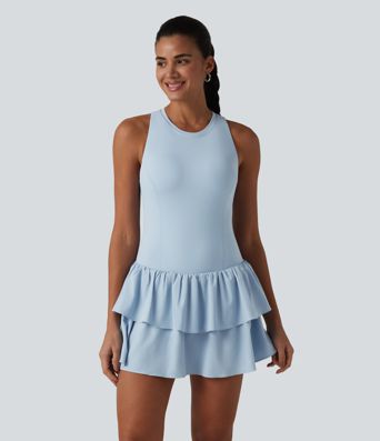 Breezeful™ Robe casual 2 en 1 sans manches dos nageur à séchage rapide, ourlet à volants étagés avec soutien-gorge intégré Breezeful™ Robe casual 2 en 1 sans manches dos nageur à séchage rapide, ourlet à volants étagés avec soutien-gorge intégré