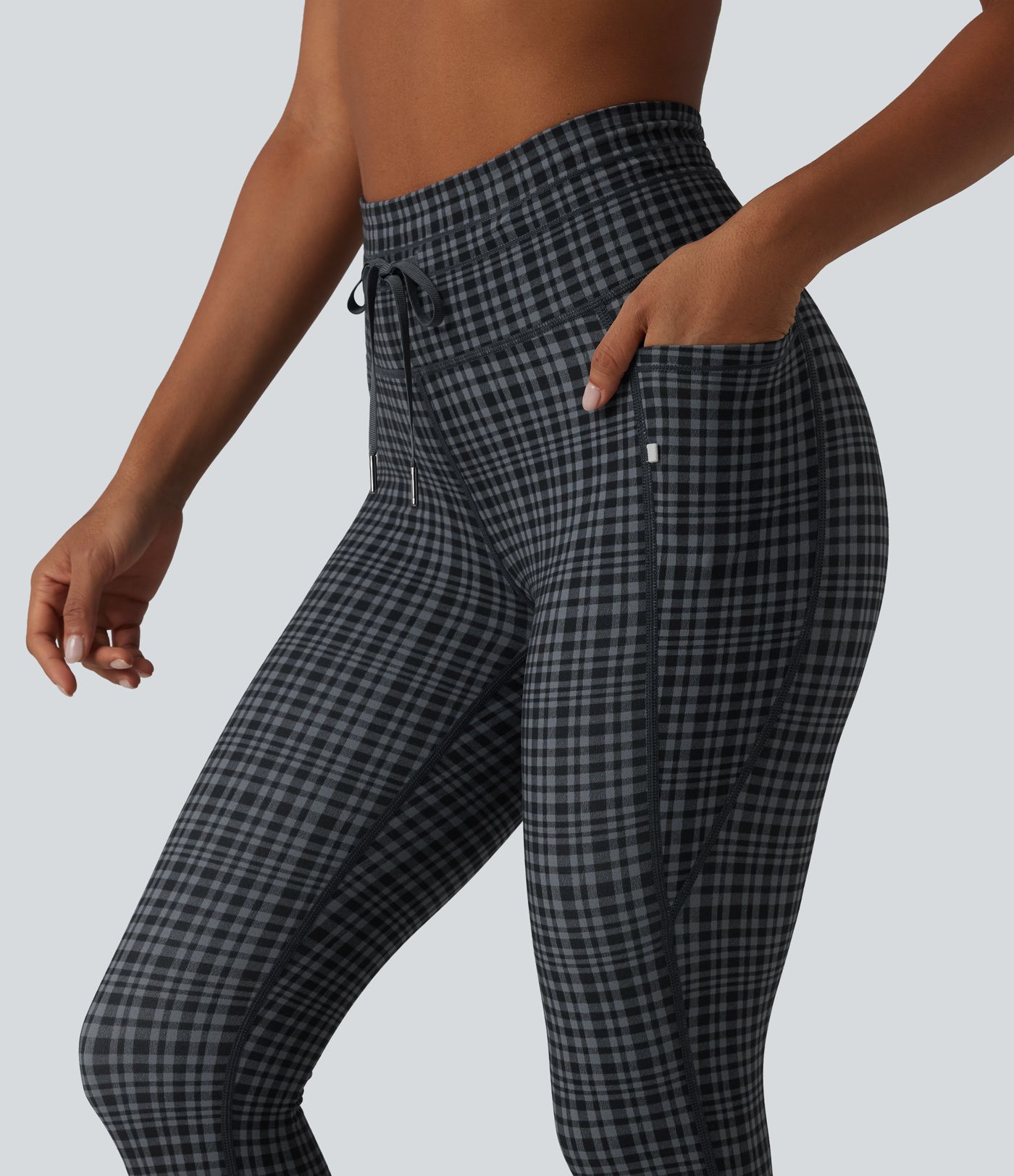 Halara UltraSculpt™ - Capri-Yoga-Leggings mit hohem Bund, Seitentaschen, Kordelzug und Karomuster