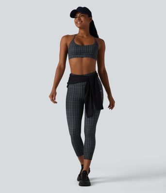 Halara UltraSculpt™ - Capri-Yoga-Leggings mit hohem Bund, Seitentaschen, Kordelzug und Karomuster