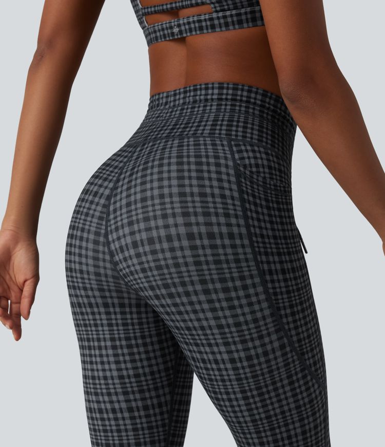 Halara UltraSculpt™ - Capri-Yoga-Leggings mit hohem Bund, Seitentaschen, Kordelzug und Karomuster