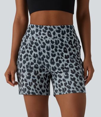 Short ample taille haute en tissu gaufré imprimé léopard 12,5 cm avec poches