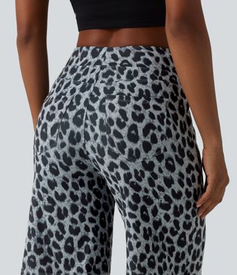 High Waisted Leopard Waffle Casual Baggy Shorts 10'' with Pockets