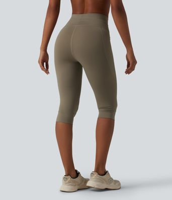 High Waisted Drawstring Plain Yoga Pedal Pushers Leggings with Pockets