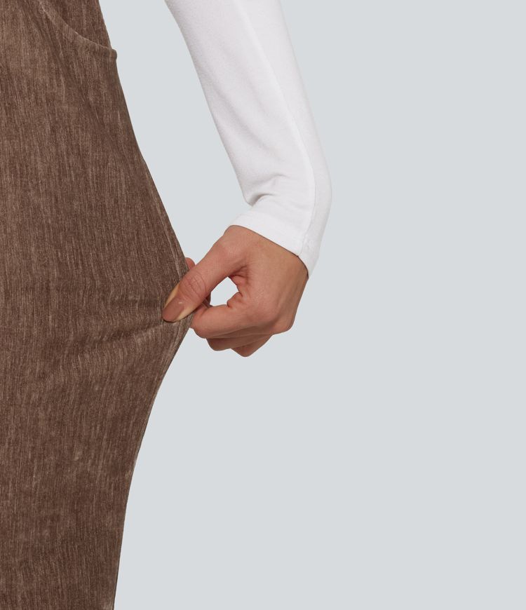 High Waisted Drawstring Velvet Flare Lounge Pants with Pockets