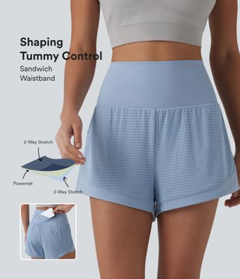High Waisted Tummy Control Eyelet 2-in-1 Yoga Shorts 2.5'' with Pocket