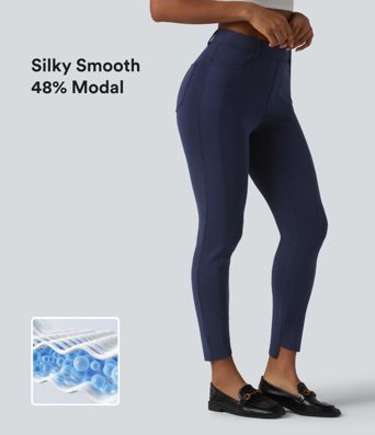 SpacerTek™ Mid Rise Casual Skinny Pants with Pockets