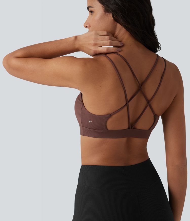 Ribbed Knit Low Support Square Neck Built-in Bra Yoga Sports Bra-UPF40+ Ribbed Knit Low Support Square Neck Built-in Bra Yoga Sports Bra-UPF40+