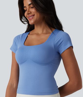 Haut de yoga et de sport OneForm Seamless Flow à col carré, manches courtes et soutien-gorge intégré