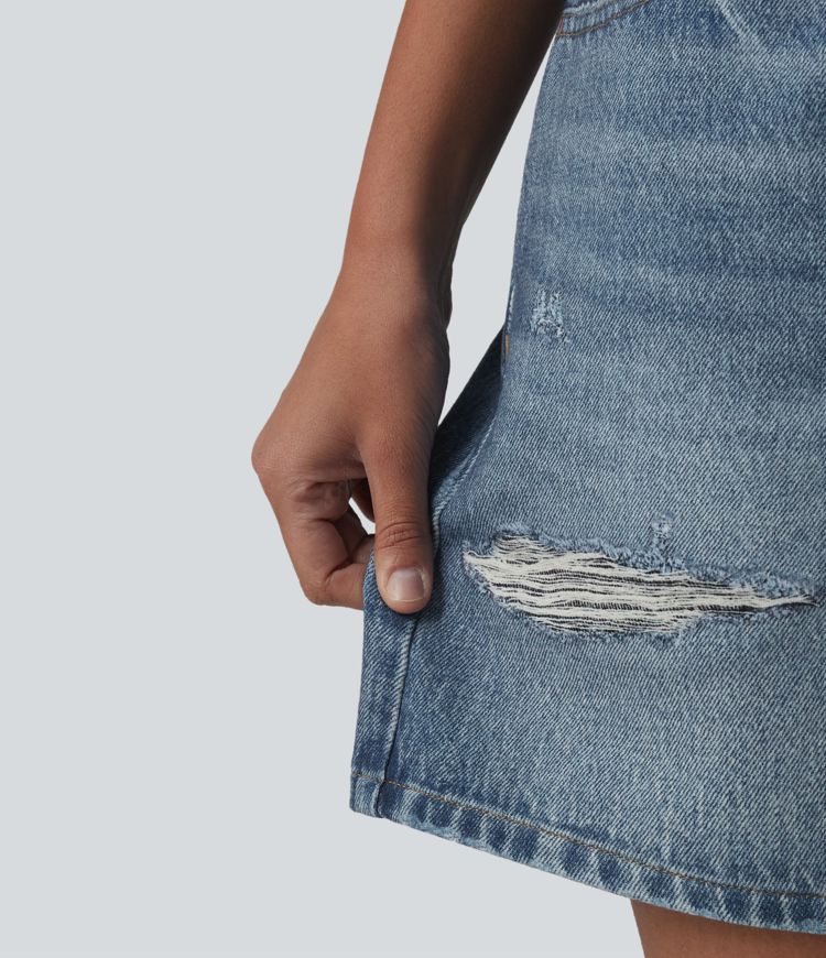 Mid Rise Denim Print French Terry Casual Sweat Shorts 5'' with Pockets