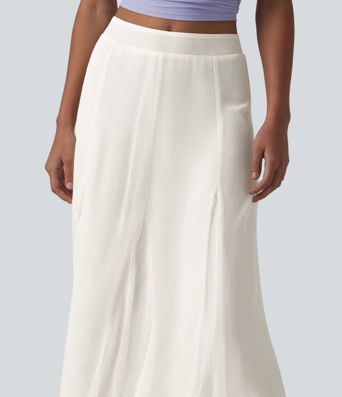 High Waisted Invisible Zipper Midi Contrast Lace Chiffon Party Flowy Skirt