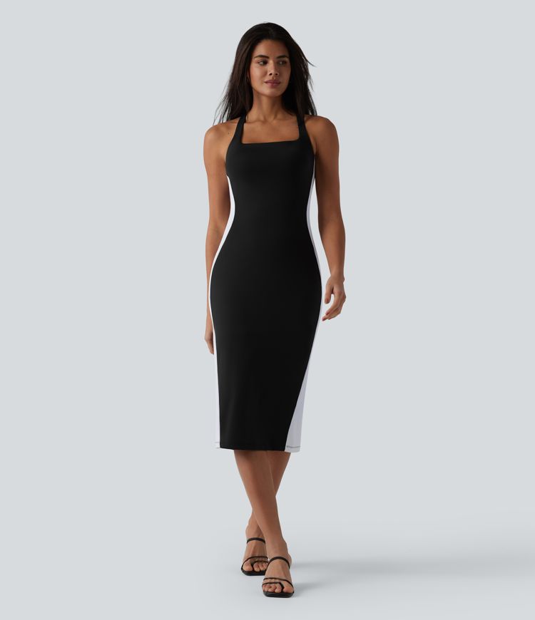 SoftlyZero™ Airy Built-in Bra Tummy Control Built-in Shapewear Bodycon Color Block Cool Touch Midi Dress-Easy Peezy Edition-UPF50+