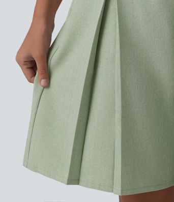 Plissierte Bermuda-Shorts in Leinenoptik mit hohem Bund, Seitentaschen und verstecktem Reißverschluss - knitterfrei