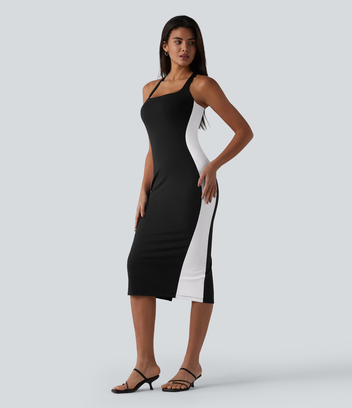 SoftlyZero™ Airy Built-in Bra Tummy Control Built-in Shapewear Bodycon Color Block InstantCool Midi Dress-Easy Peezy Edition-UPF50+ SoftlyZero™ Airy Built-in Bra Tummy Control Built-in Shapewear Bodycon Color Block InstantCool Midi Dress-Easy Peezy Edition-UPF50+