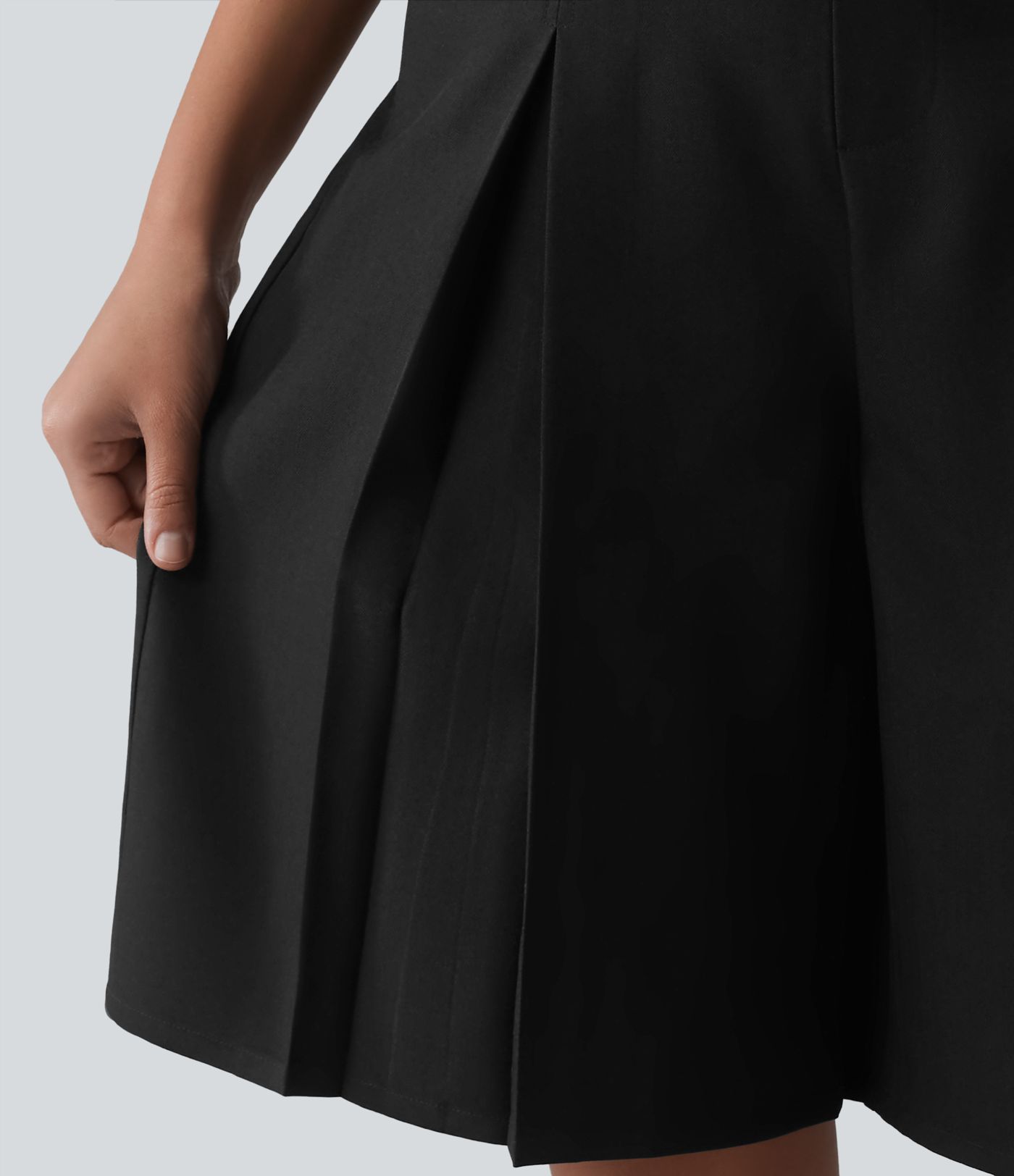 Wrinkle-resistant High Waisted Invisible Zipper Pleated Linen-Feel Casual Bermuda Baggy Shorts with Pockets